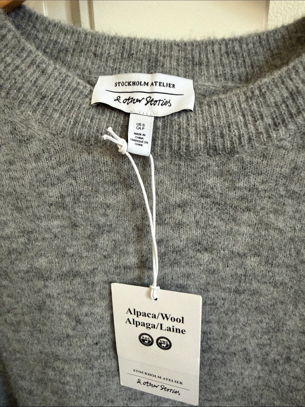 NWT &Other Stories Gray Alpaca-Wool Short-Sleeve Crewneck Sweater - Picture 2 of 4